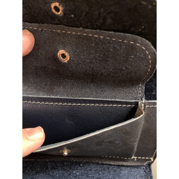 VTG Sandalwood Cowhide Brazil Tooled Navy Blue Leather Trifold Wallet-7x4‎ - Picture 6 of 9